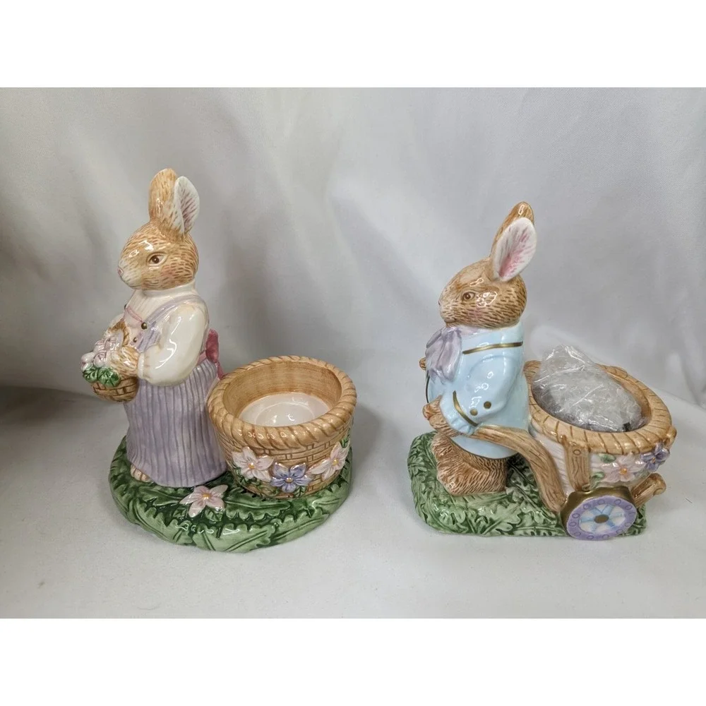 Avon Springtime Collection Rabbit‎ Tealight Holders Lot of 2 2002